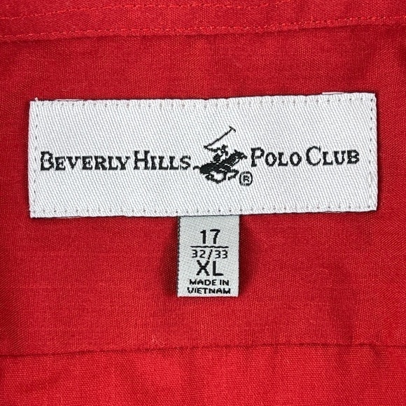 Beverly Hills Polo Club Button Up Shirt Mens XL 17 32/33 Red - Picture 2 of 7
